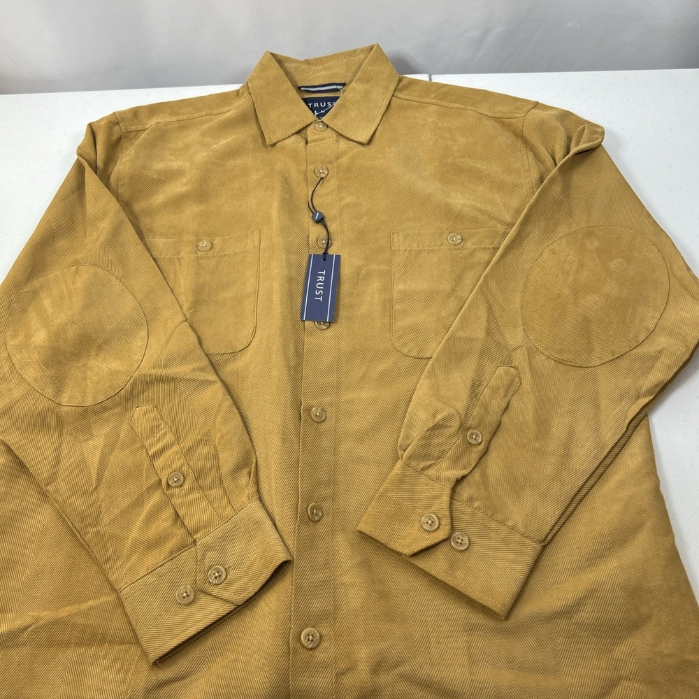 NWT Trust Mens Tan Long Sleeve Button Up Business Shirt Size Medium - Picture 4 of 13